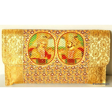 Wedding Clutch, Gold Purse, Couple Print, Fabric Clutch Purse